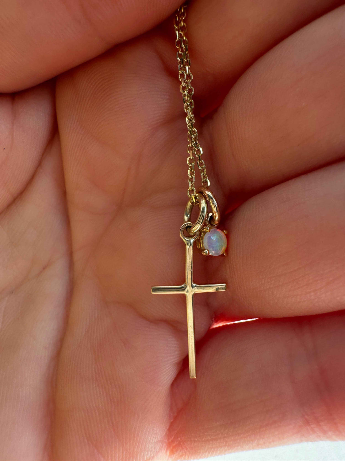 Cross and Opal Charm Necklace