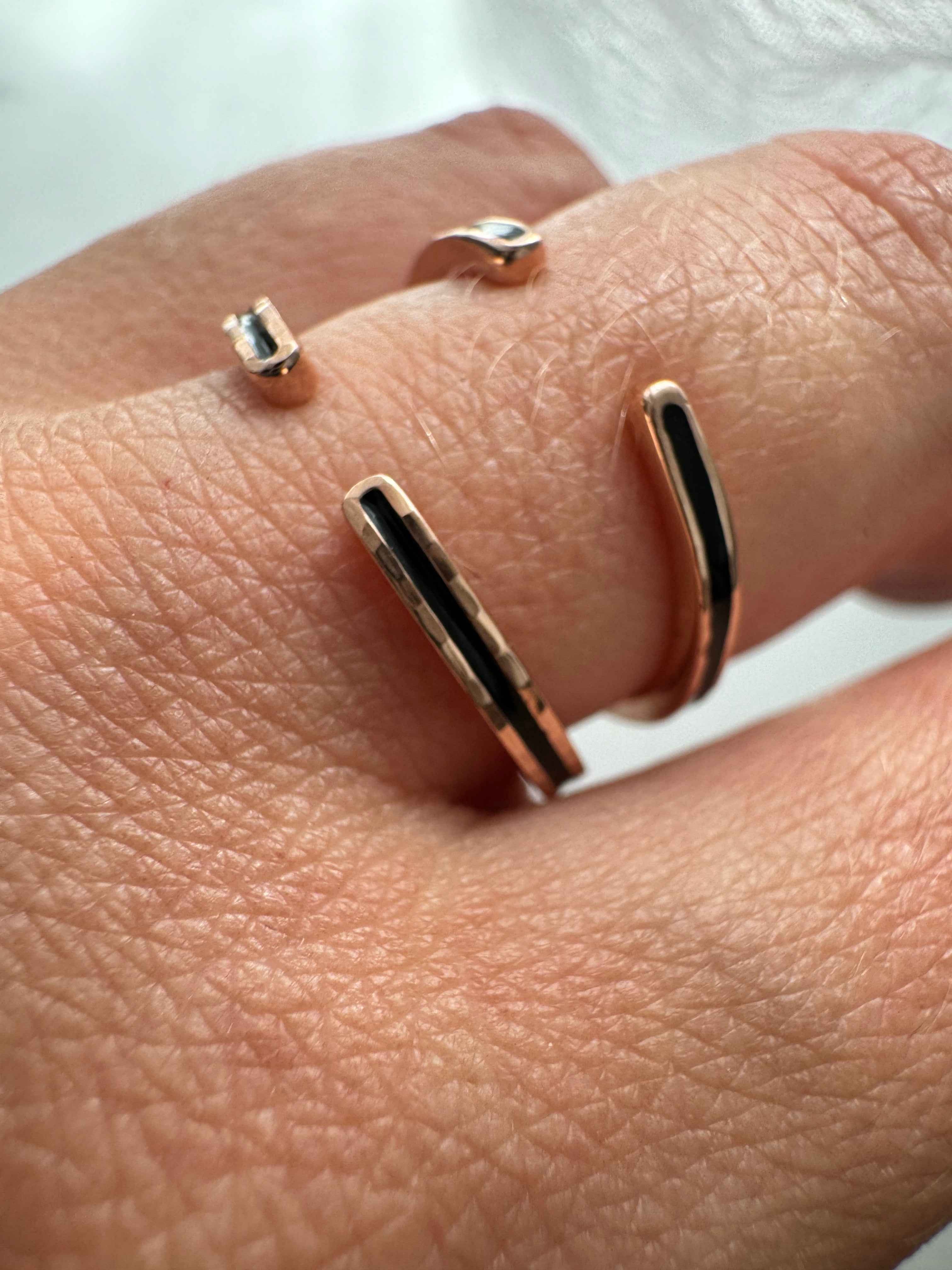 Open Hammered Wedding Band with Black Enamel