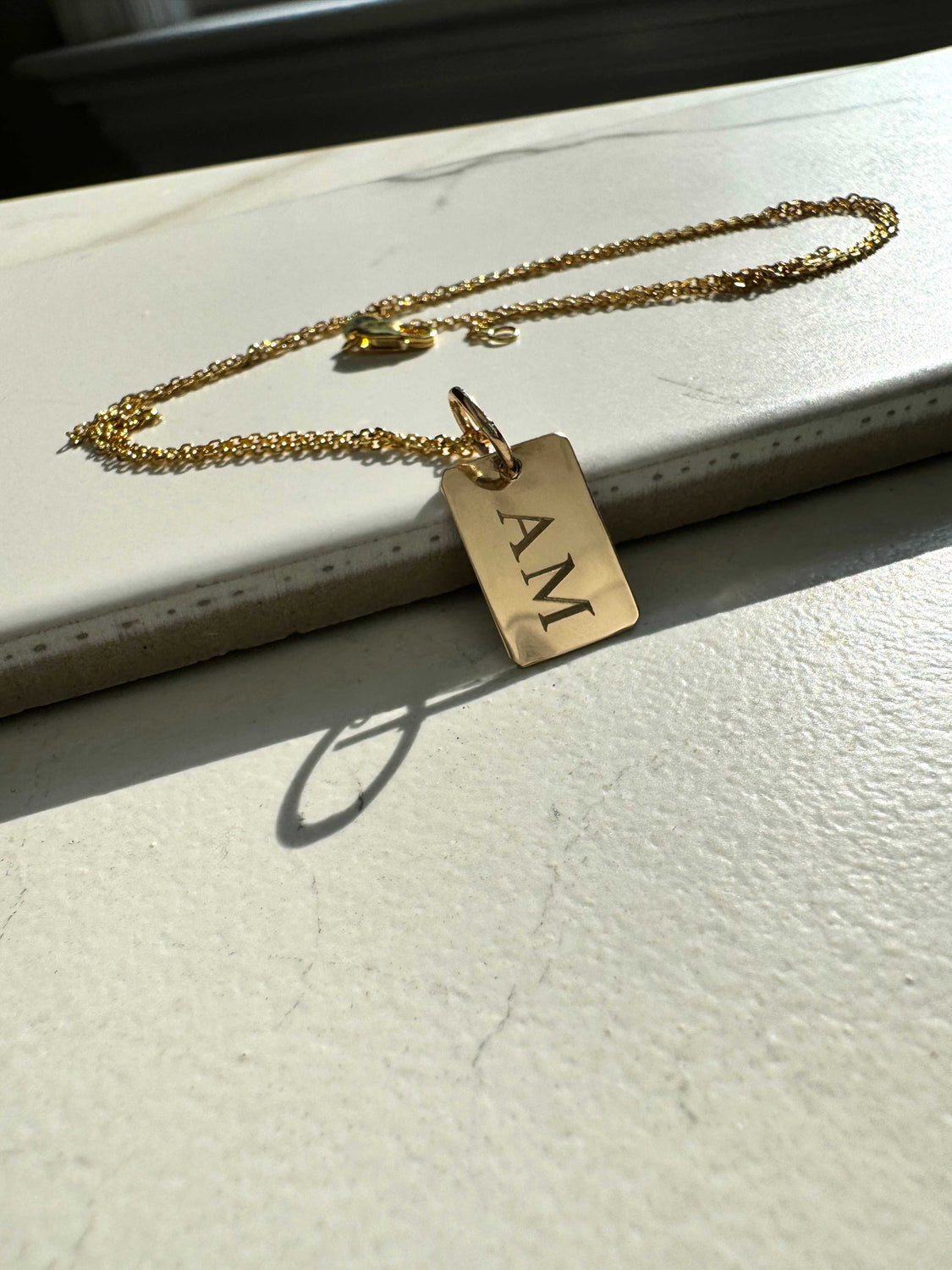 Engravable 14k Gold Tag Charm Necklace