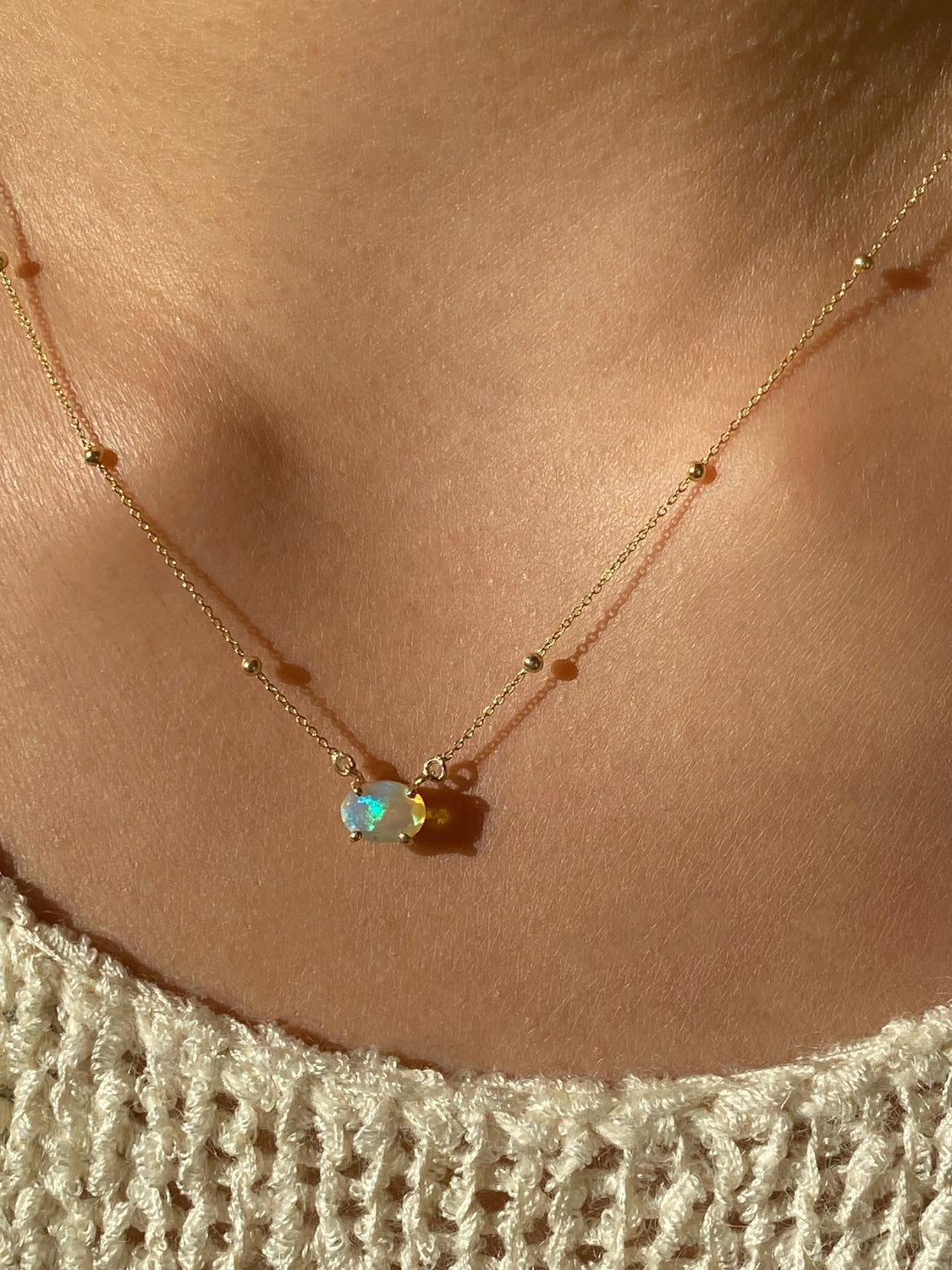 Mini Solitaire Oval Opal Necklace