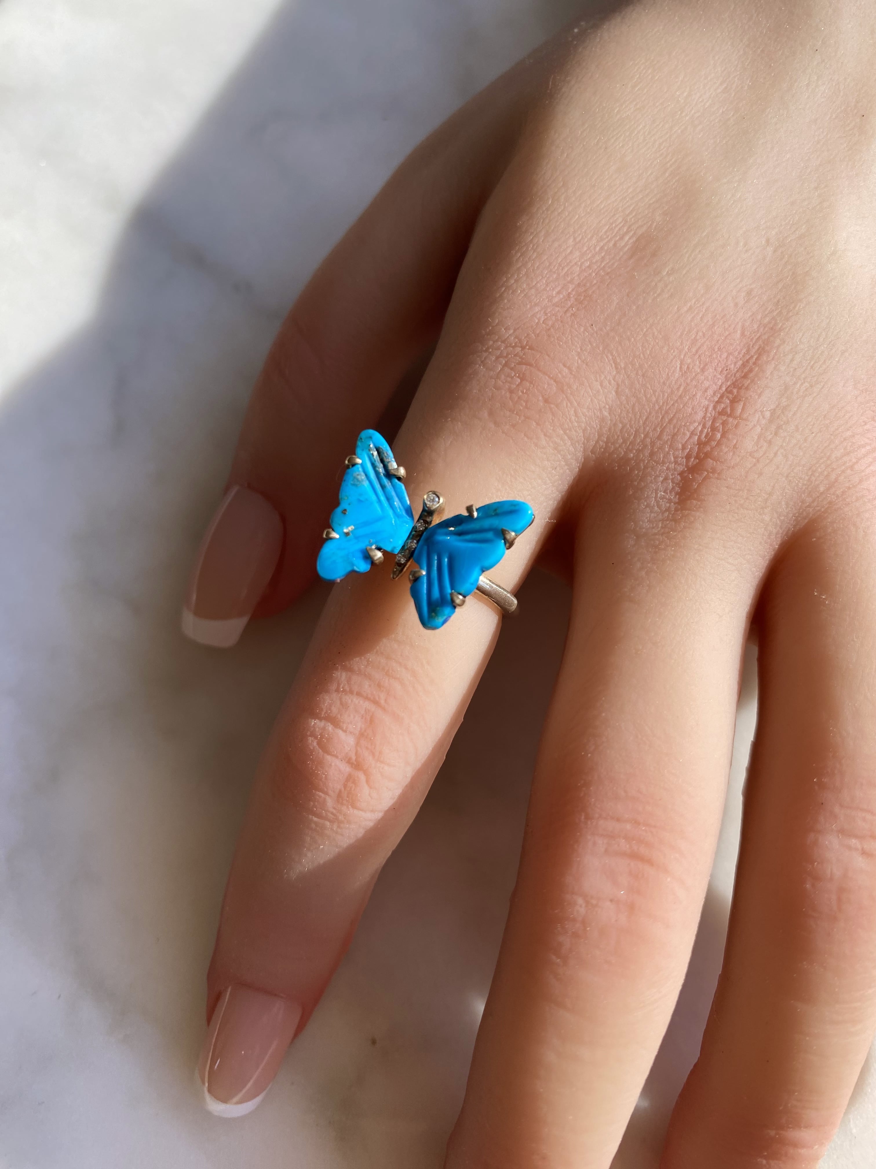 Turquoise and Diamond Butterfly Ring