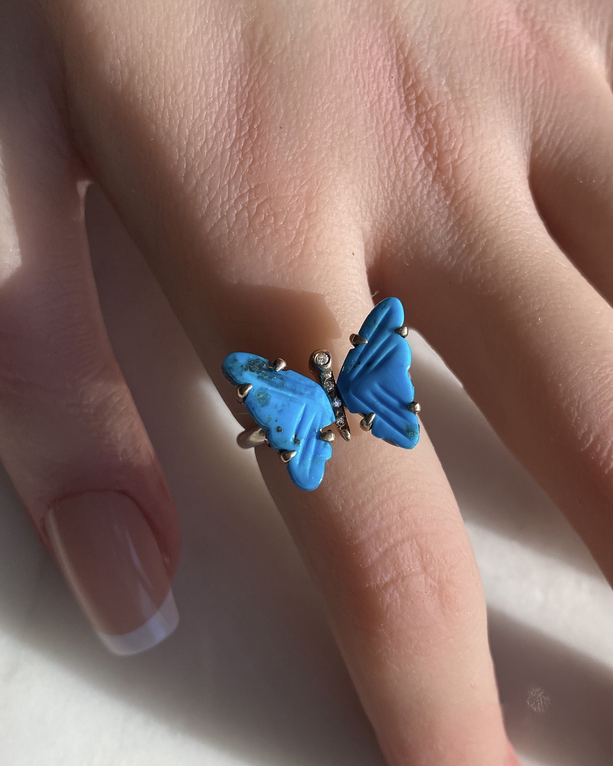 Turquoise and Diamond Butterfly Ring