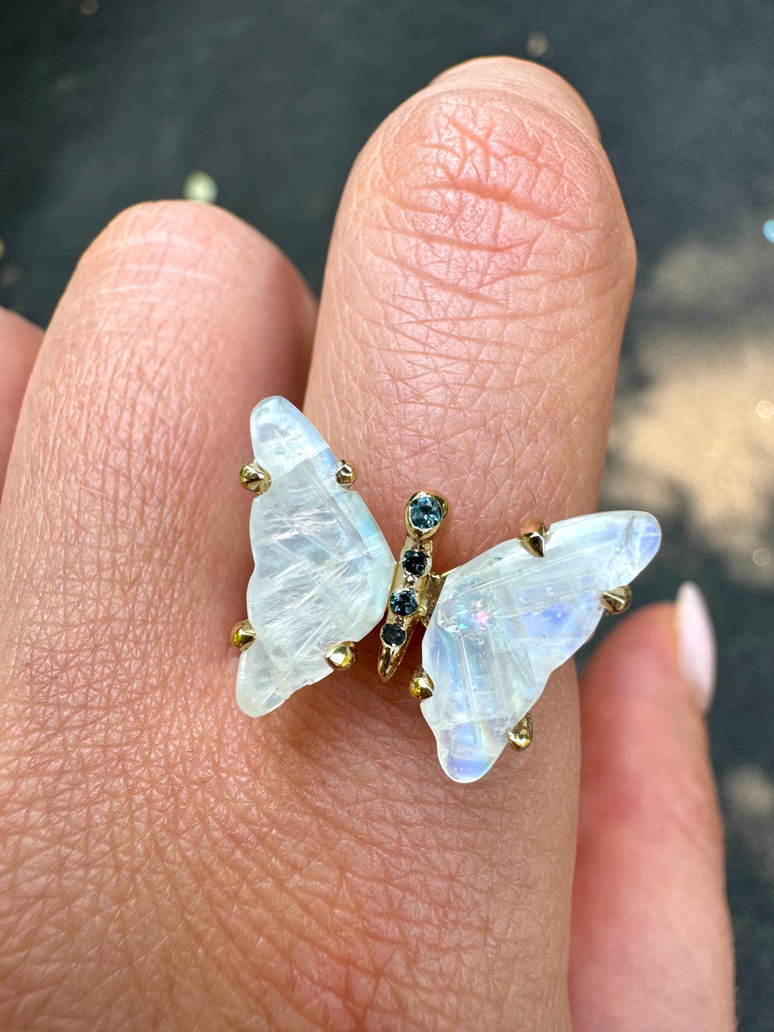 Moonstone and Sapphire/Topaz Butterfly Ring